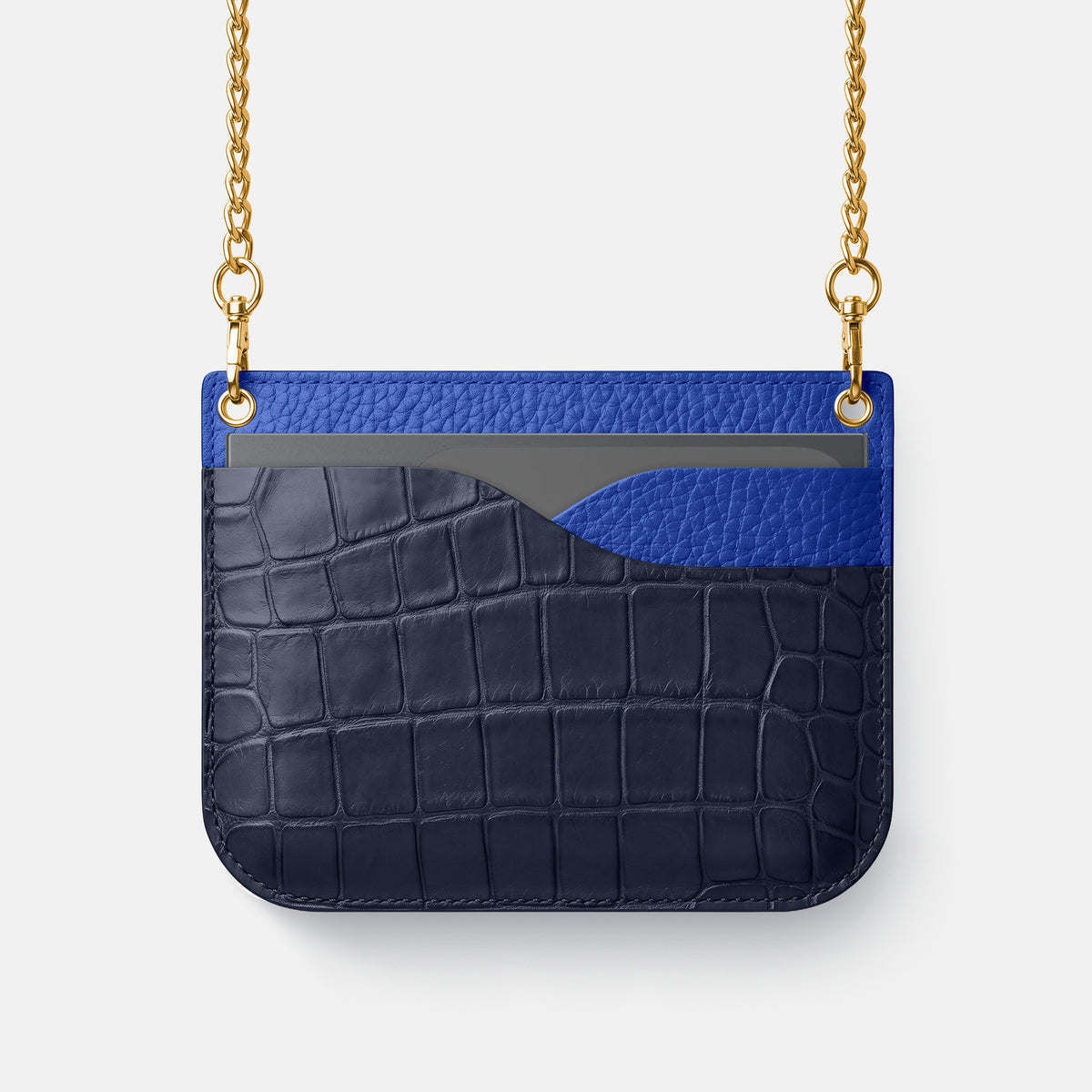 Wide Crossbody Case For iPhone Ultra In Alligator -1 | Navy-Blue-Gold