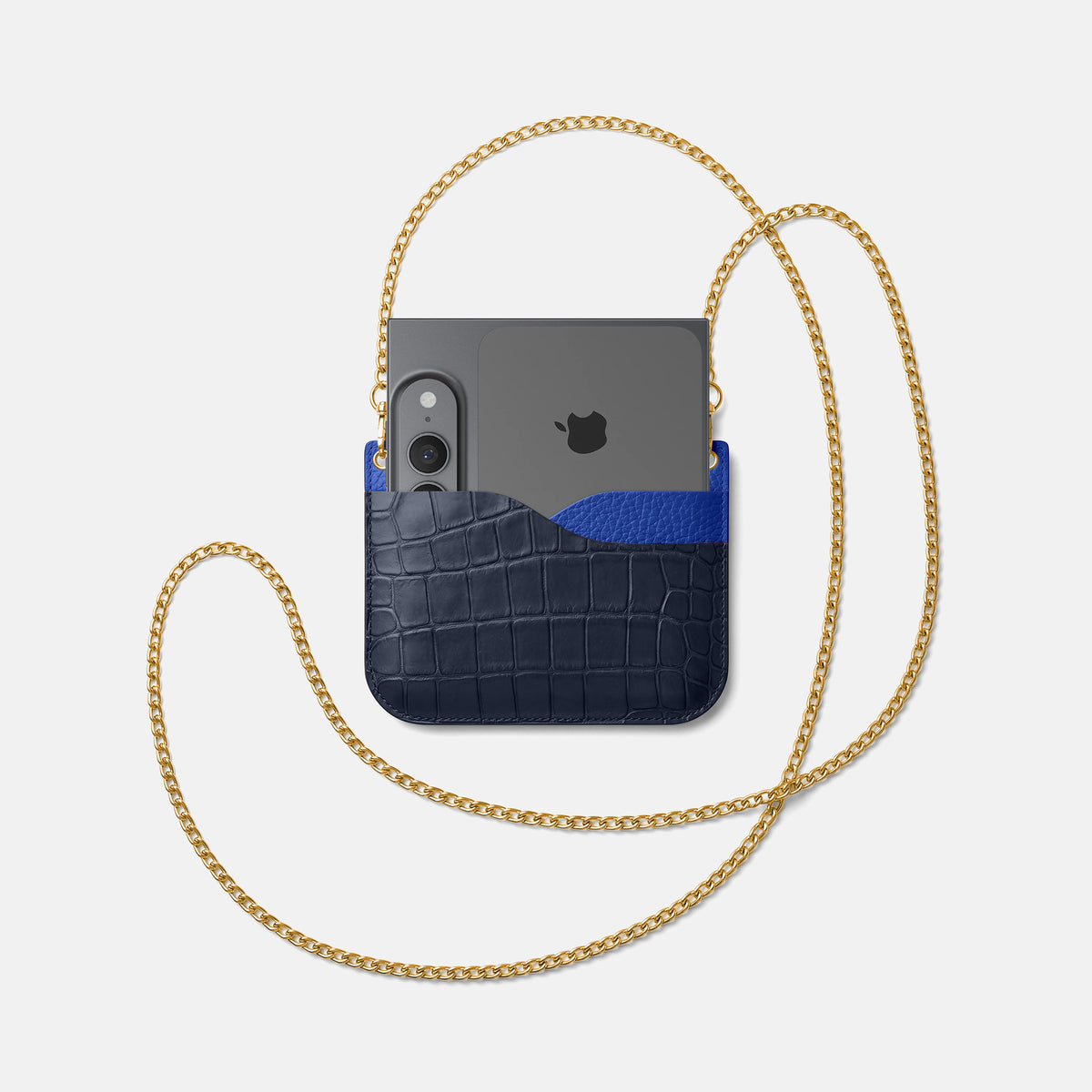 Wide Crossbody Case For iPhone Ultra In Alligator -4 | Navy-Blue-Gold