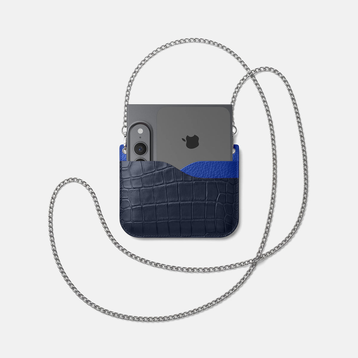 Wide Crossbody Case For iPhone Ultra In Alligator -4 | Navy-Blue-Steel
