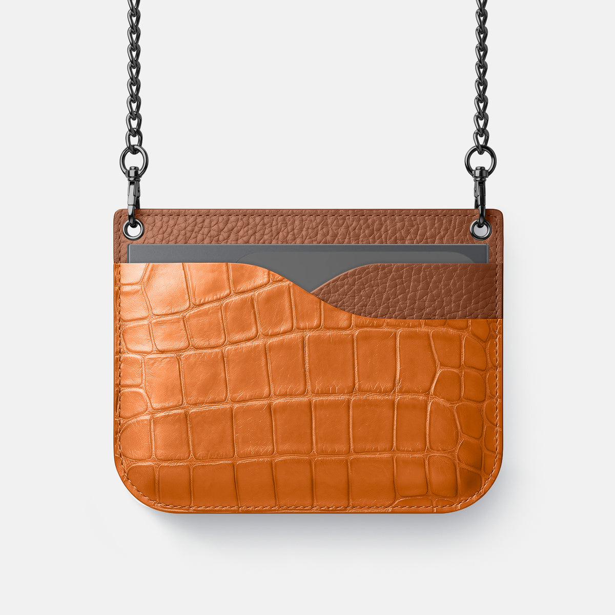 Wide Crossbody Case For iPhone Ultra In Alligator -1 | Orange-Black