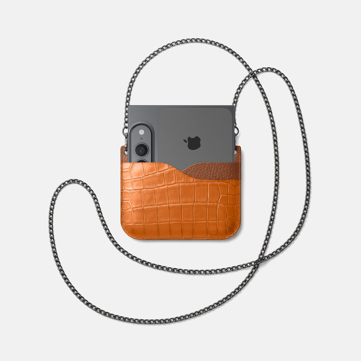 Wide Crossbody Case For iPhone Ultra In Alligator -4 | Orange-Black
