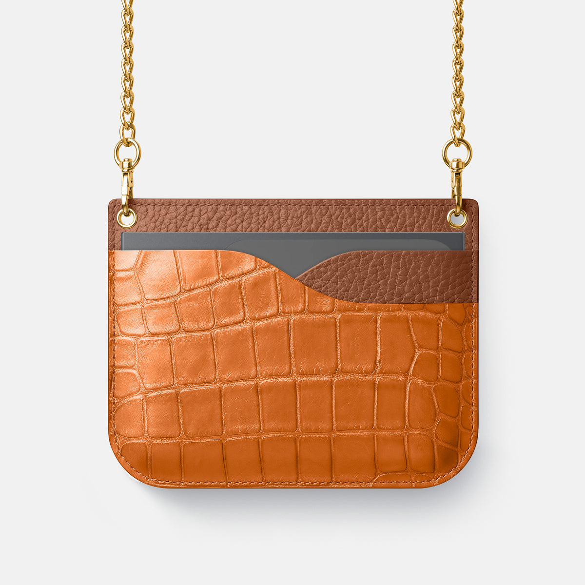 Wide Crossbody Case For iPhone Ultra In Alligator -1 | Orange-Gold