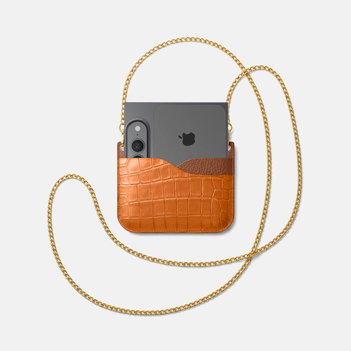 Wide Crossbody Case For iPhone Ultra In Alligator -4 | Orange-Gold