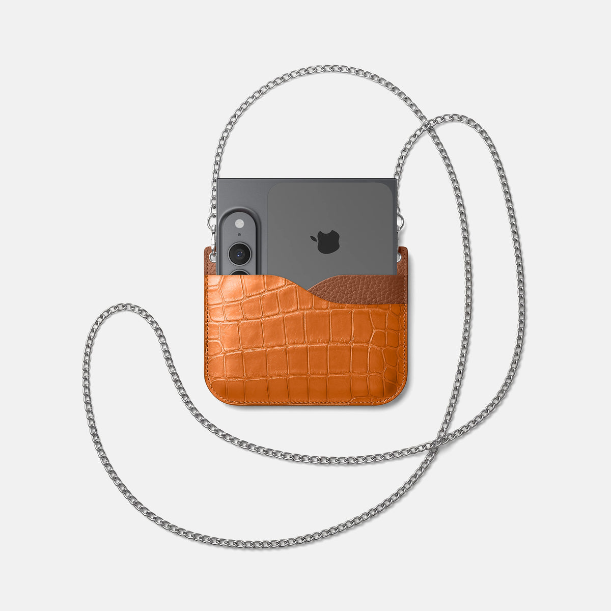 Wide Crossbody Case For iPhone Ultra In Alligator -4 | Orange-Steel