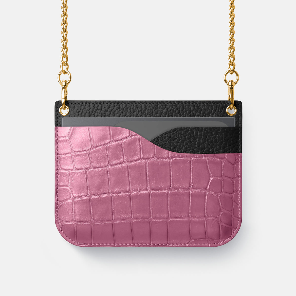 Wide Crossbody Case For iPhone Ultra In Alligator -1 | Pink-Lagoon-Gold