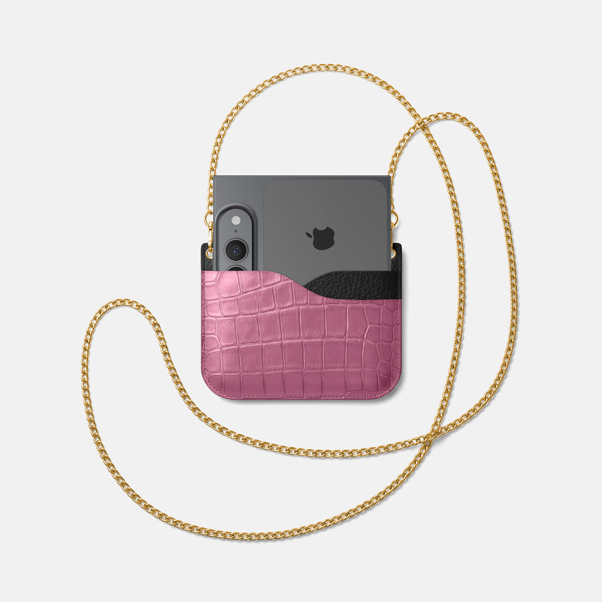 Wide Crossbody Case For iPhone Ultra In Alligator -4 | Pink-Lagoon-Gold