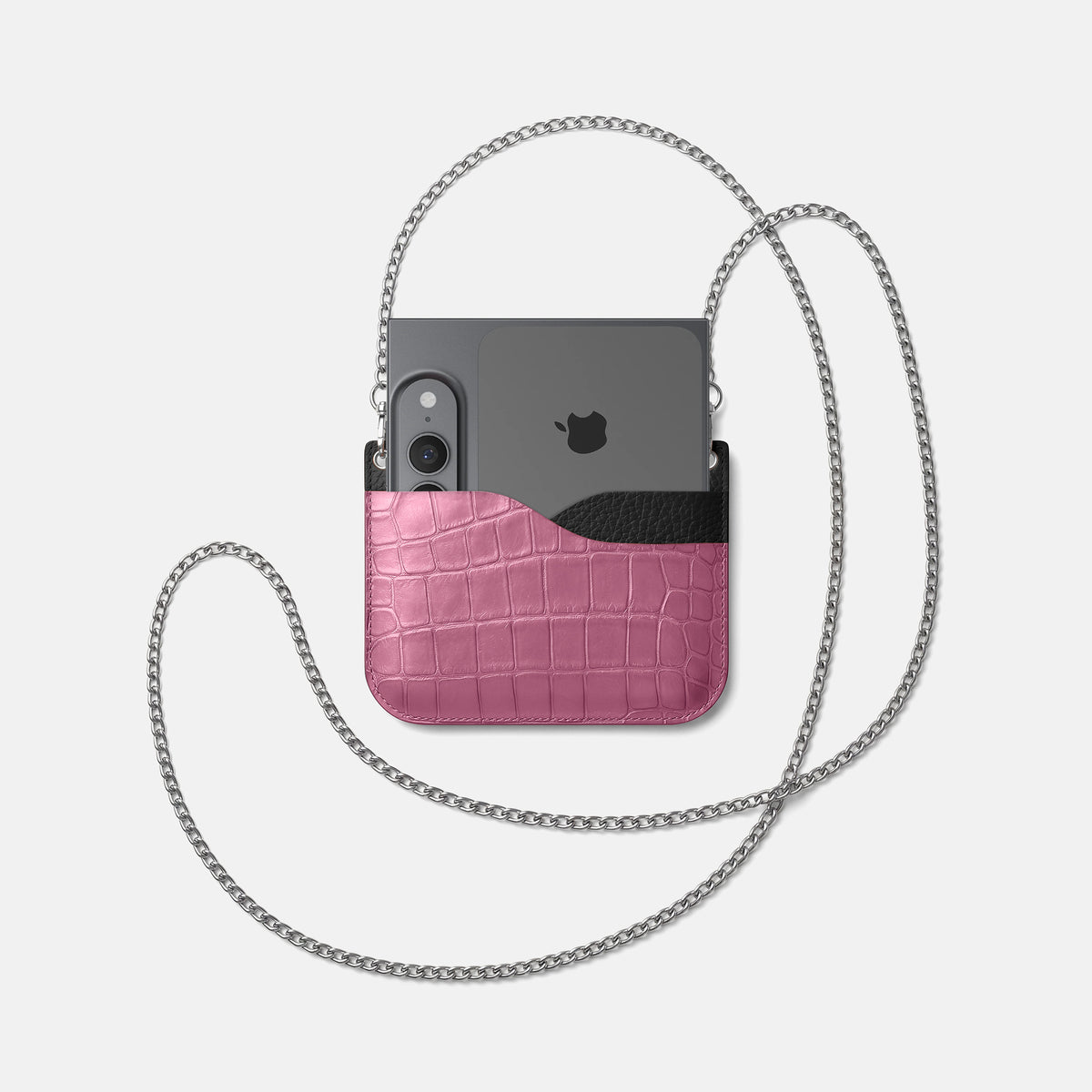 Wide Crossbody Case For iPhone Ultra In Alligator -4 | Pink-Lagoon-Steel