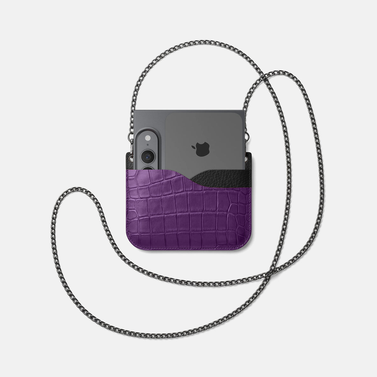 Wide Crossbody Case For iPhone Ultra In Alligator -4 | Purple-Black