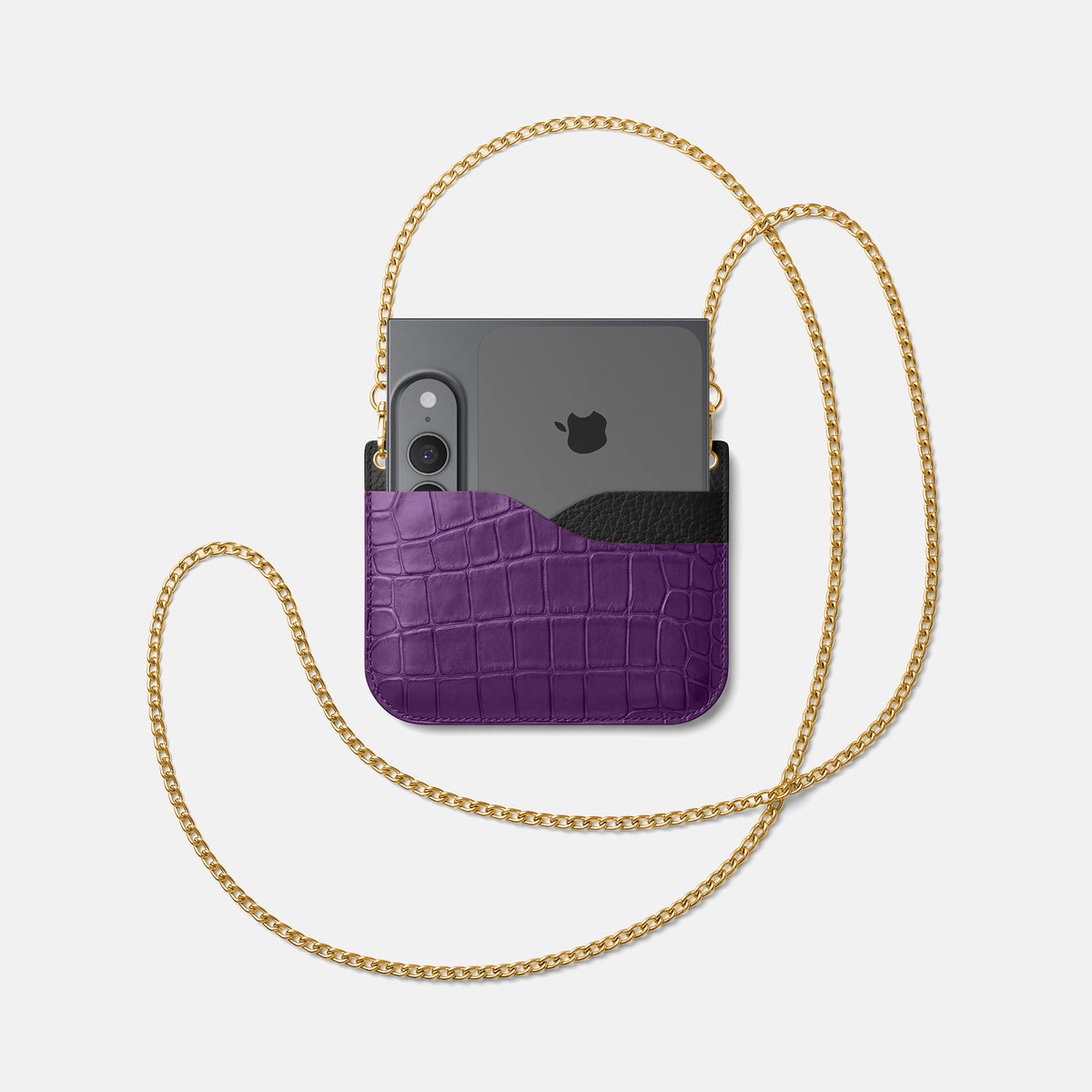 Wide Crossbody Case For iPhone Ultra In Alligator -4 | Purple-Gold
