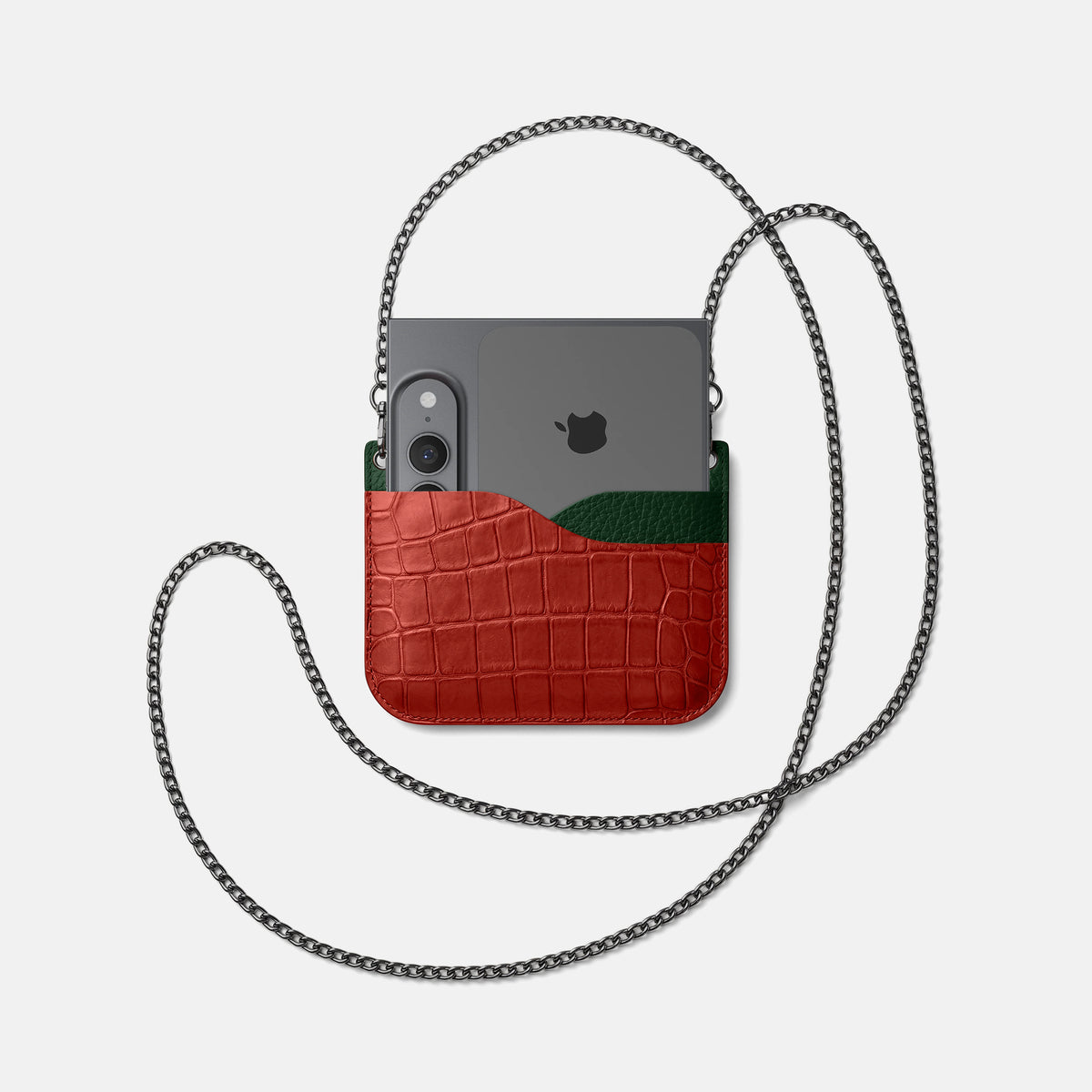 Wide Crossbody Case For iPhone Ultra In Alligator -4 | Red-Black