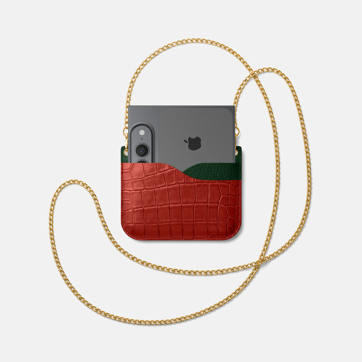 Wide Crossbody Case For iPhone Ultra In Alligator -4 | Red-Gold