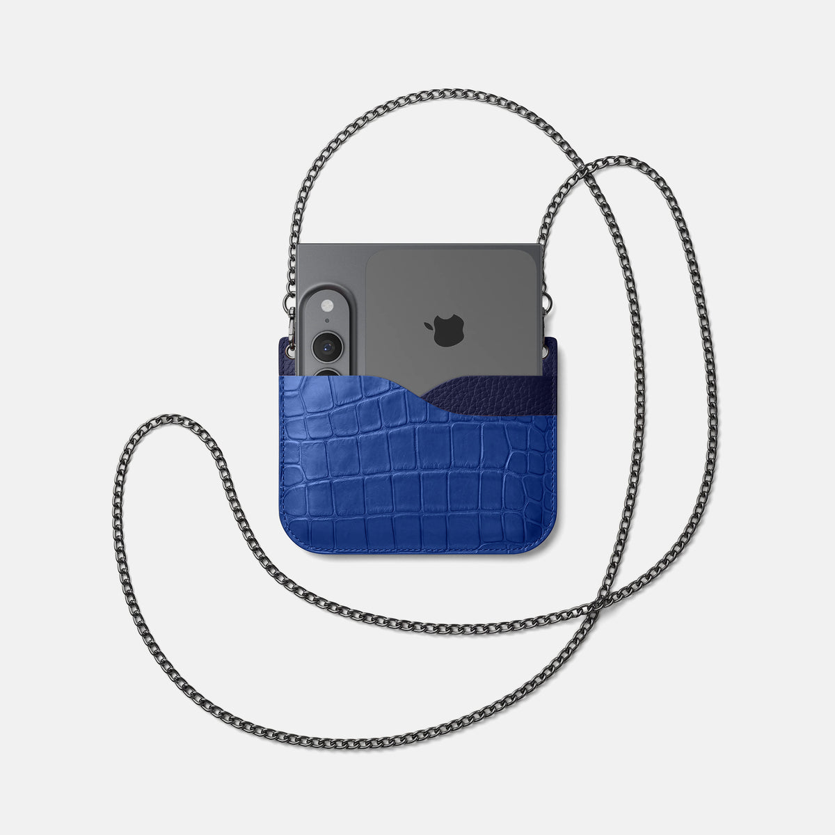 Wide Crossbody Case For iPhone Ultra In Alligator -4 | Royal-Blue-Black