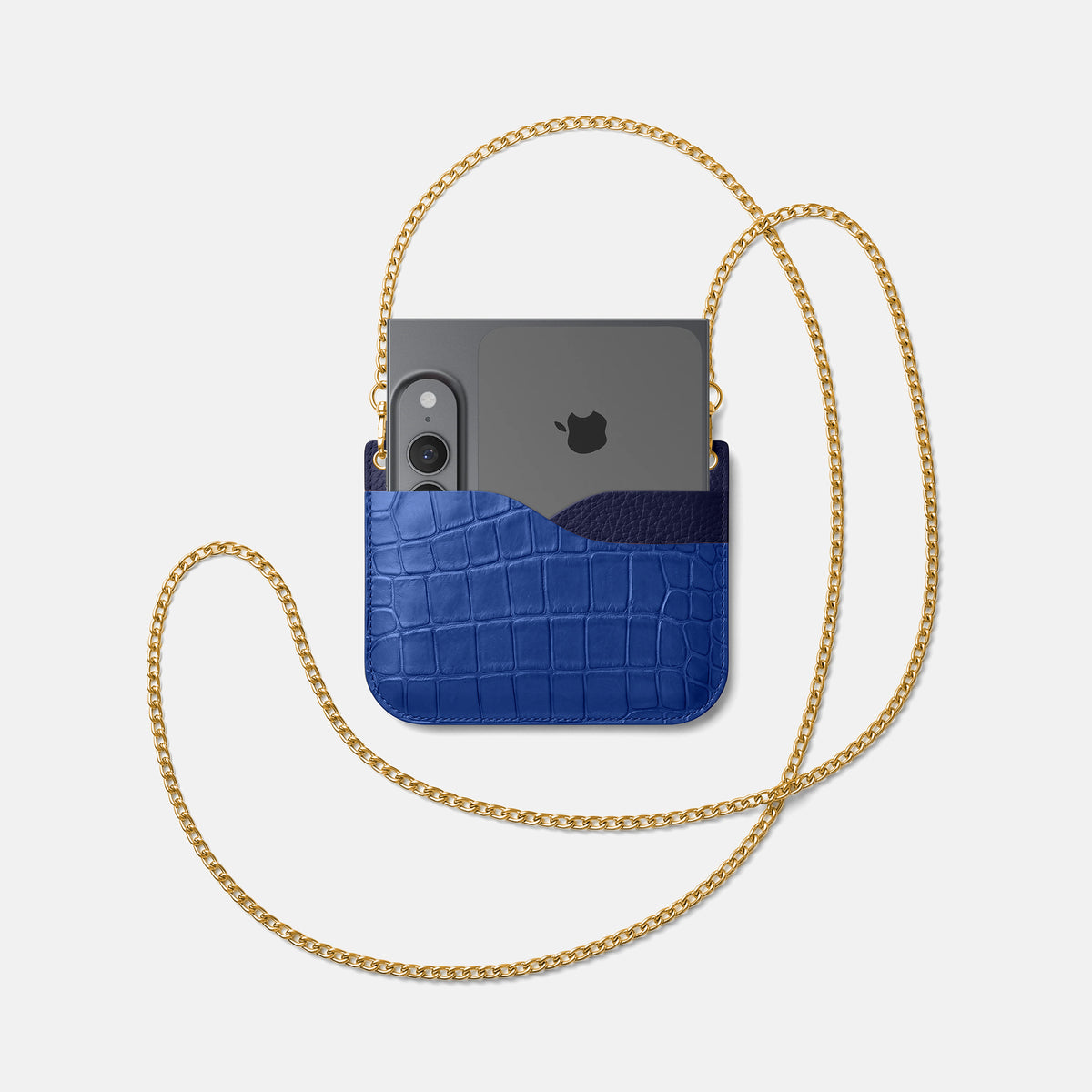 Wide Crossbody Case For iPhone Ultra In Alligator -4 | Royal-Blue-Gold