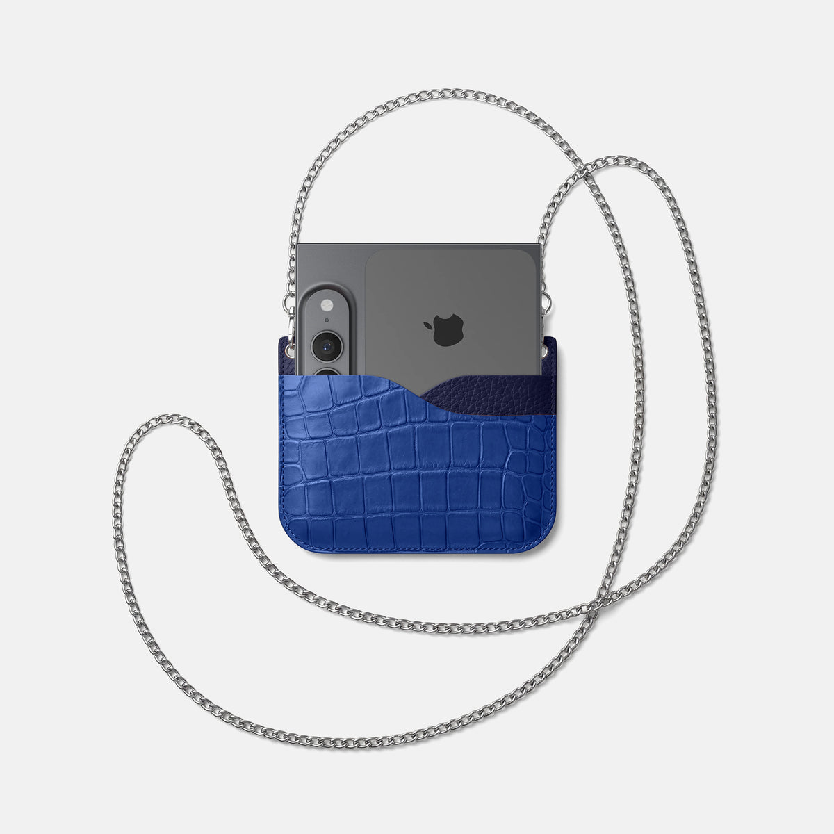Wide Crossbody Case For iPhone Ultra In Alligator -4 | Royal-Blue-Steel
