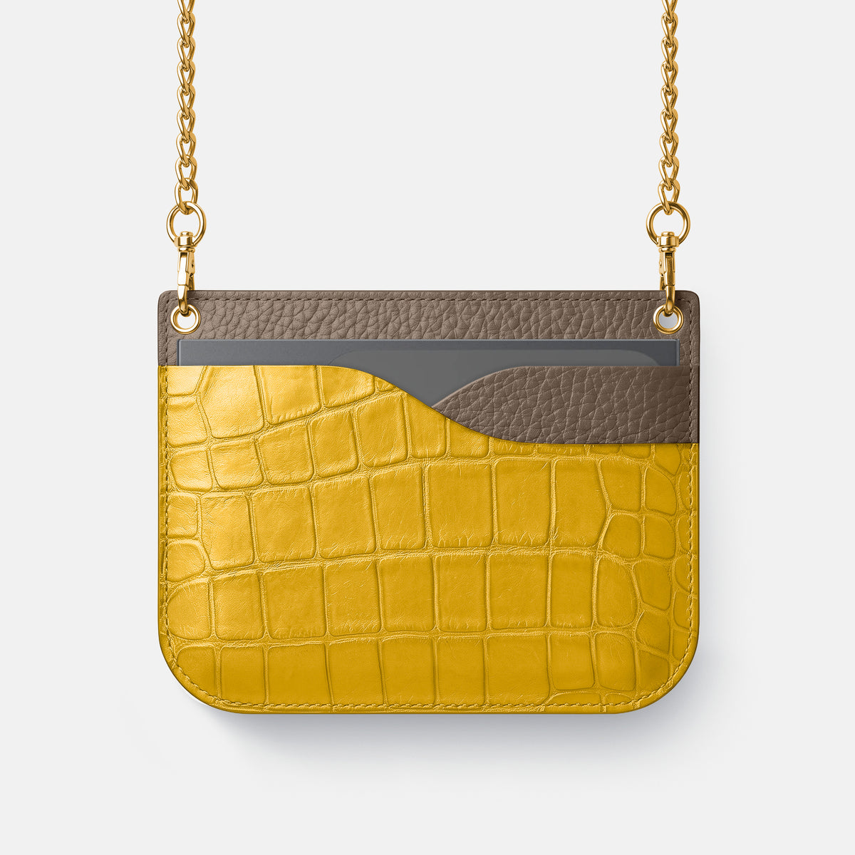 Wide Crossbody Case For iPhone Ultra In Alligator -1 | Yellow-Gold