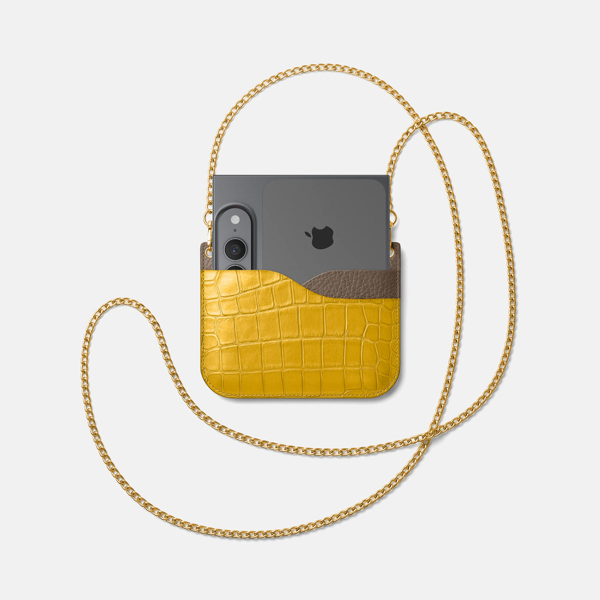 Wide Crossbody Case For iPhone Ultra In Alligator -4 | Yellow-Gold