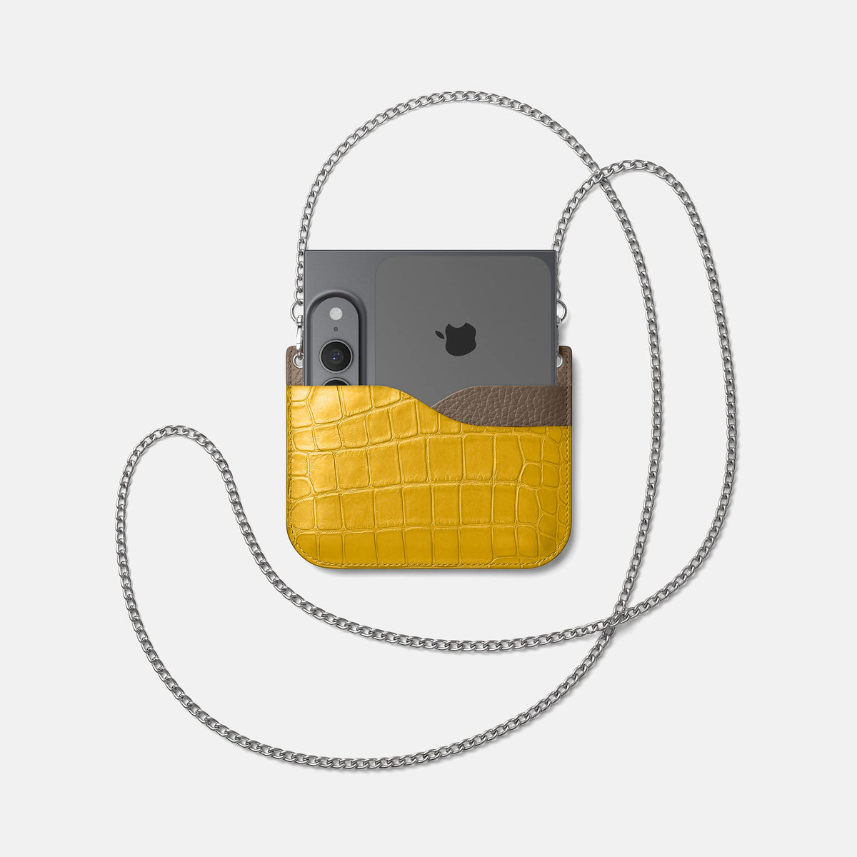 Wide Crossbody Case For iPhone Ultra In Alligator -4 | Yellow-Steel