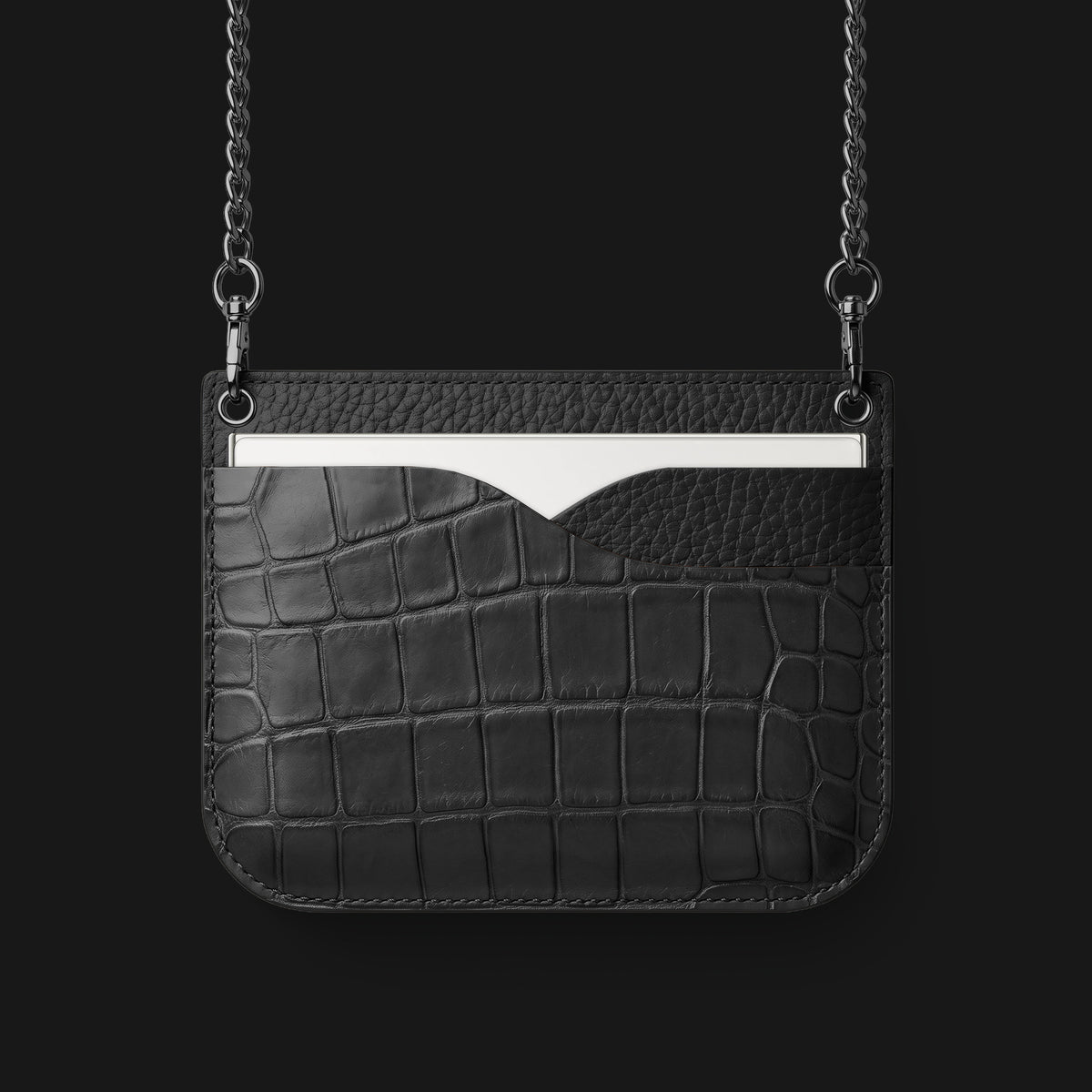 Wide Crossbody Case Edition Black For iPhone Duo In Alligator -1 | Edition Black-Black