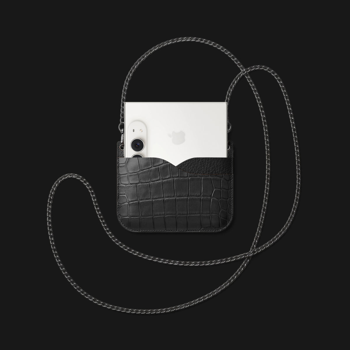 Wide Crossbody Case Edition Black For iPhone Duo In Alligator -4 | Edition Black-Black