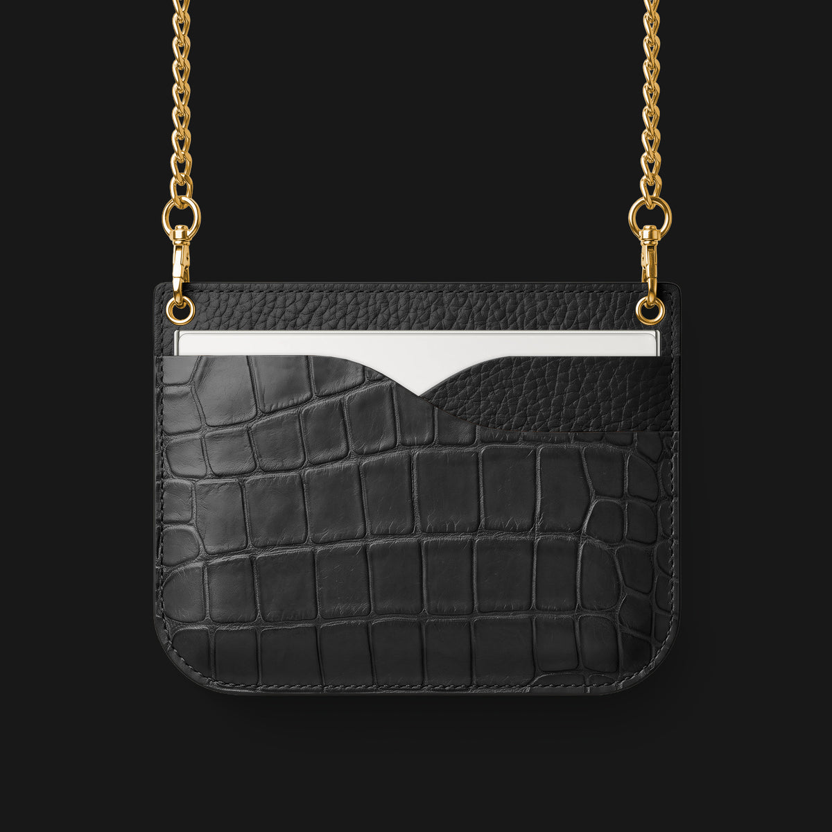 Wide Crossbody Case Edition Black For iPhone Duo In Alligator -1 | Edition Black-Gold