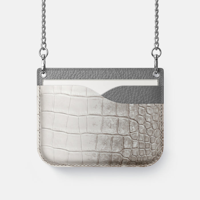 Wide Crossbody Case For iPhone Duo In Himalayan Crocodile -1 | Grey-Steel