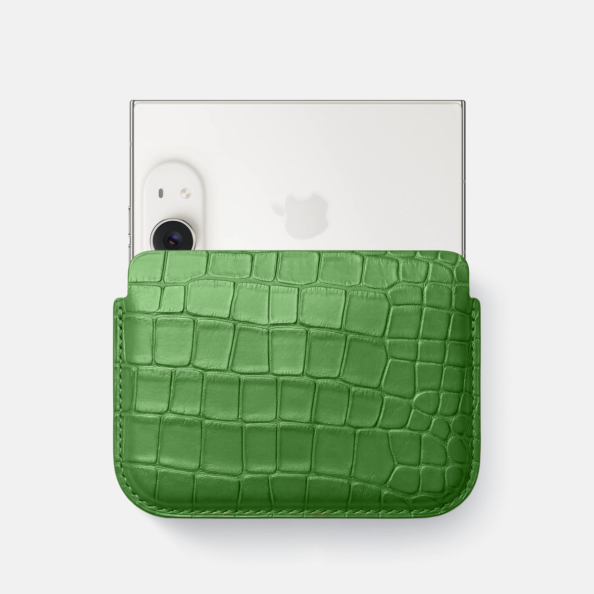 Wide Pouch Case For iPhone Duo In Alligator -1 | Apple-Green