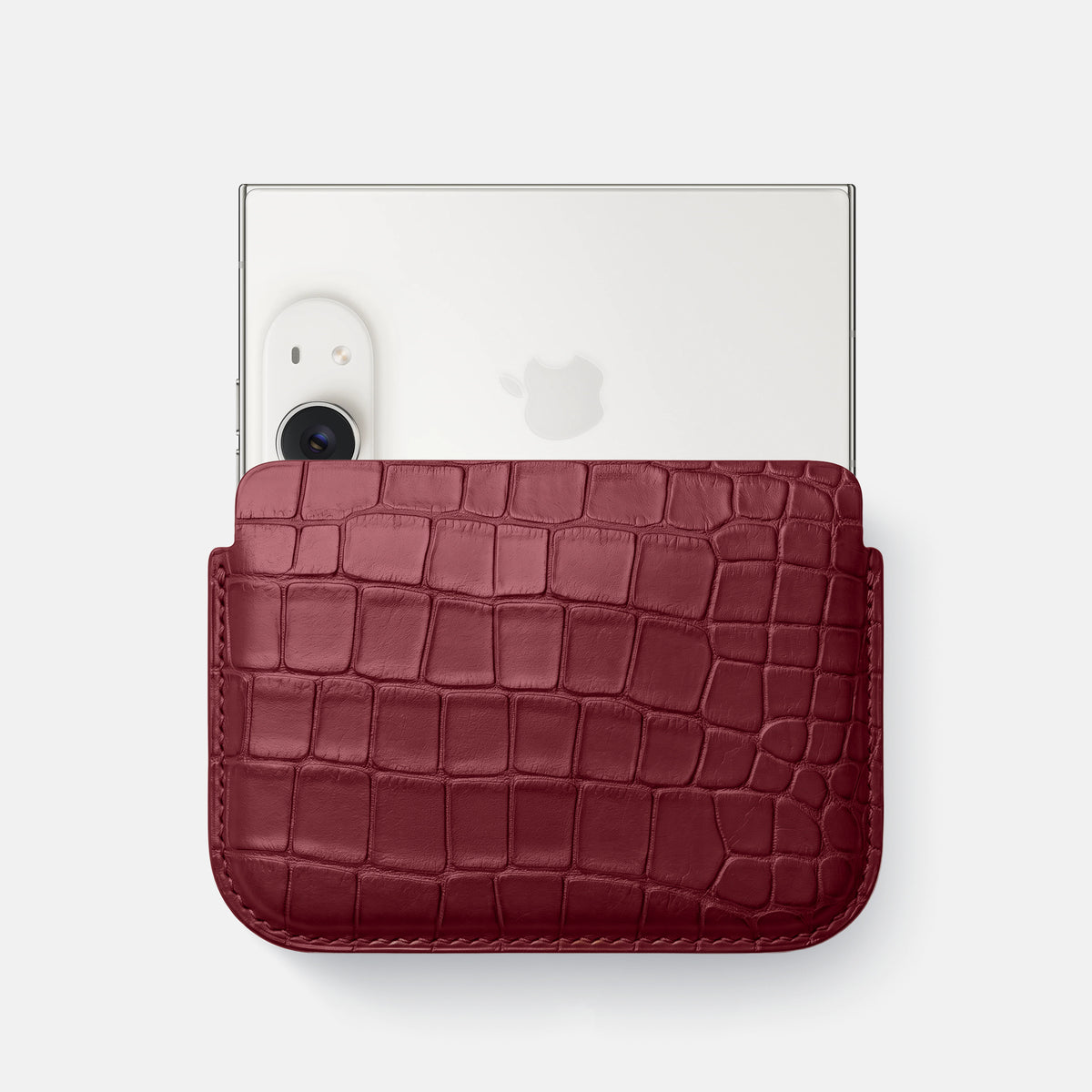Wide Pouch Case For iPhone Duo In Alligator -1 | Burgundy