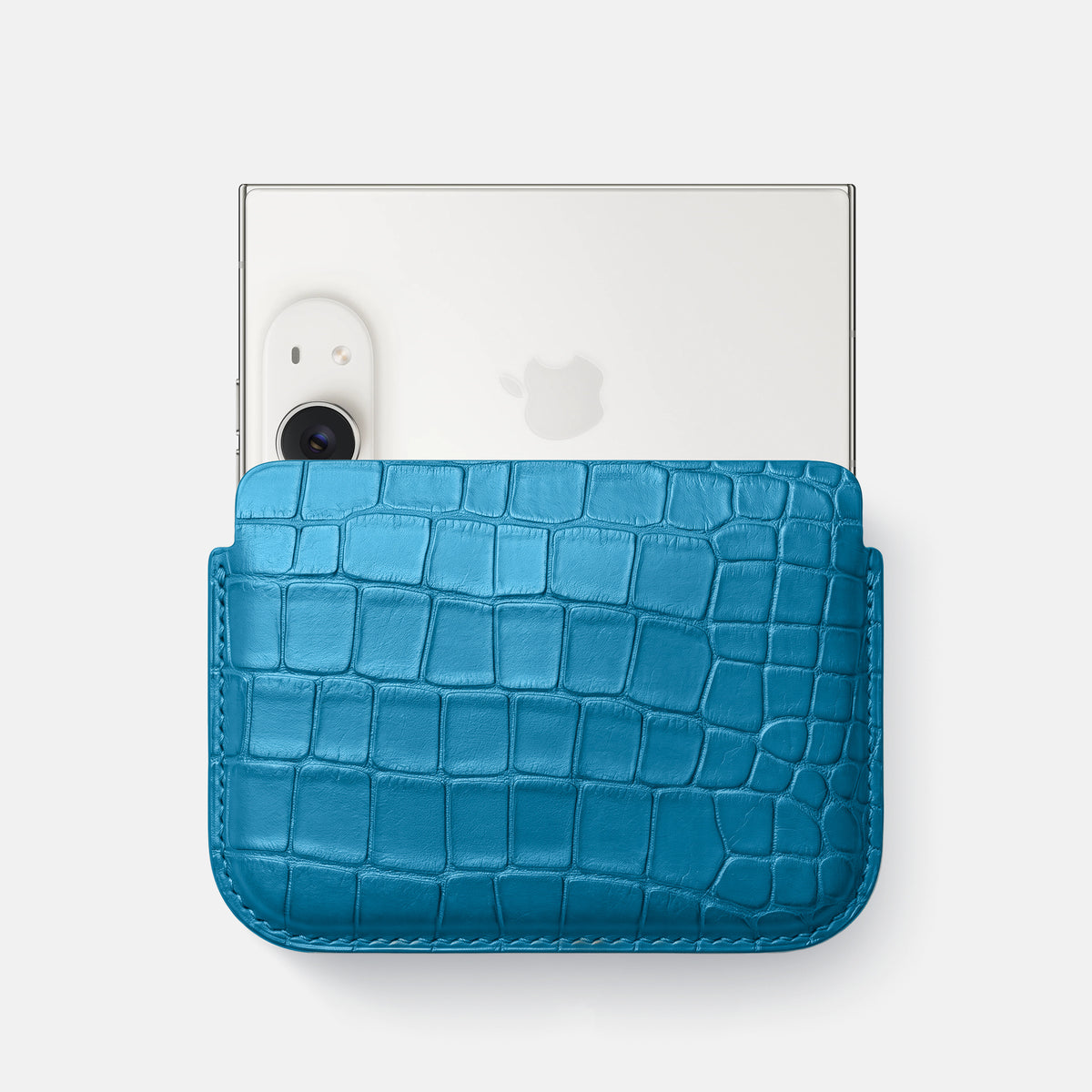 Wide Pouch Case For iPhone Duo In Alligator -1 | Curaçao-Blue