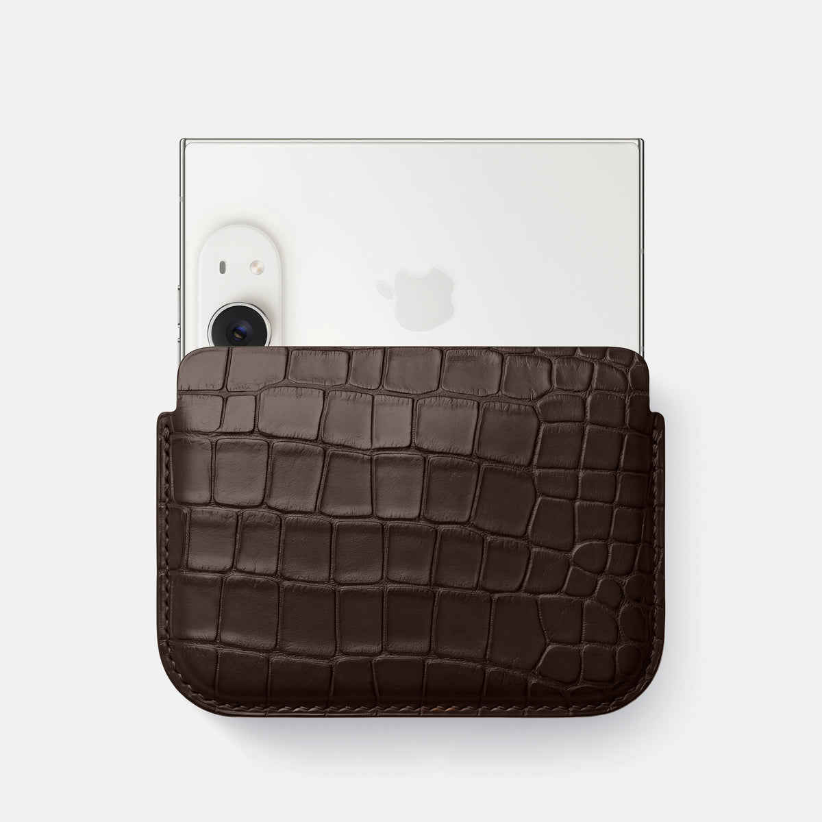 Wide Pouch Case For iPhone Duo In Alligator -1 | Dark-Brown