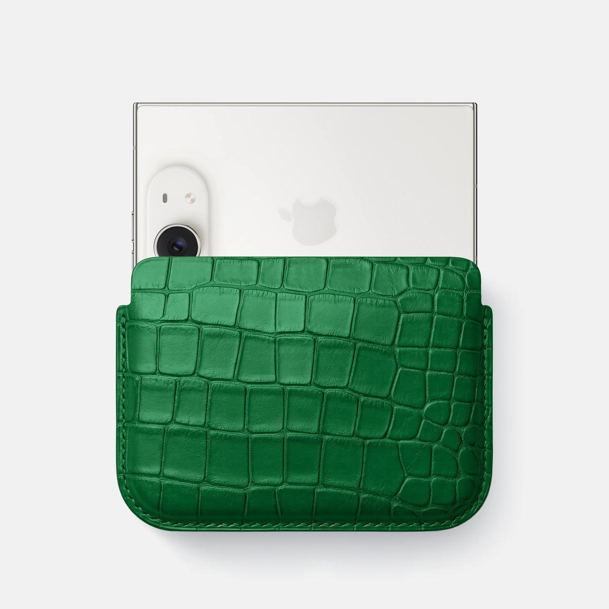 Wide Pouch Case For iPhone Duo In Alligator -1 | Forest-Green