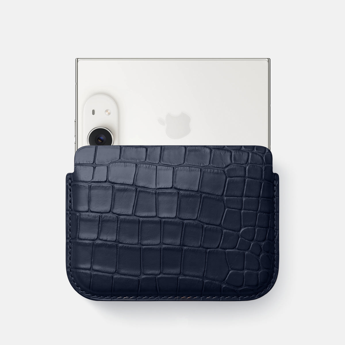Wide Pouch Case For iPhone Duo In Alligator -1 | Navy-Blue