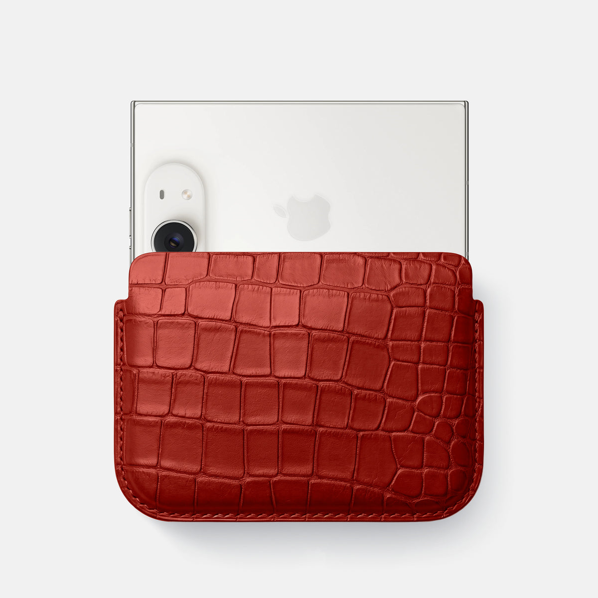 Wide Pouch Case For iPhone Duo In Alligator -1 | Red