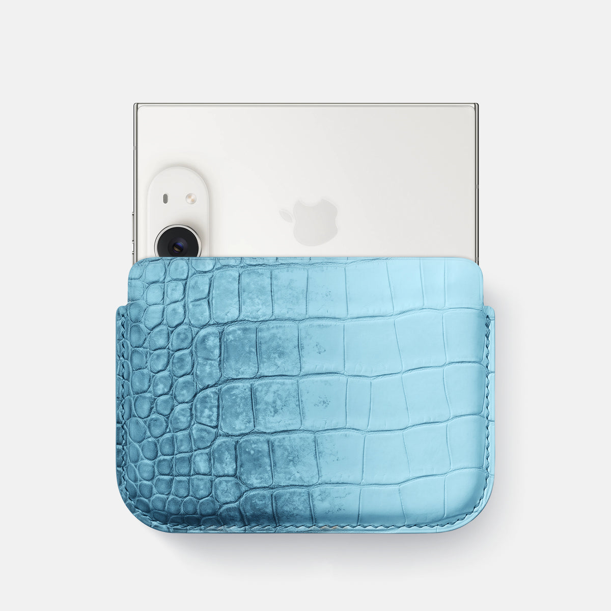 Wide Crossbody Case For iPhone Duo In Himalayan Crocodile -1 | Ice-Blue