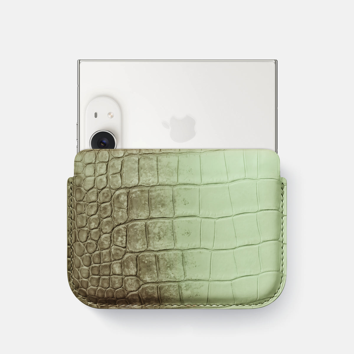 Wide Crossbody Case For iPhone Duo In Himalayan Crocodile -1 | Pistachio