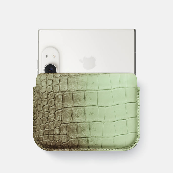 Wide Pouch Case For iPhone Duo In Himalayan Crocodile -1 | Pistachio
