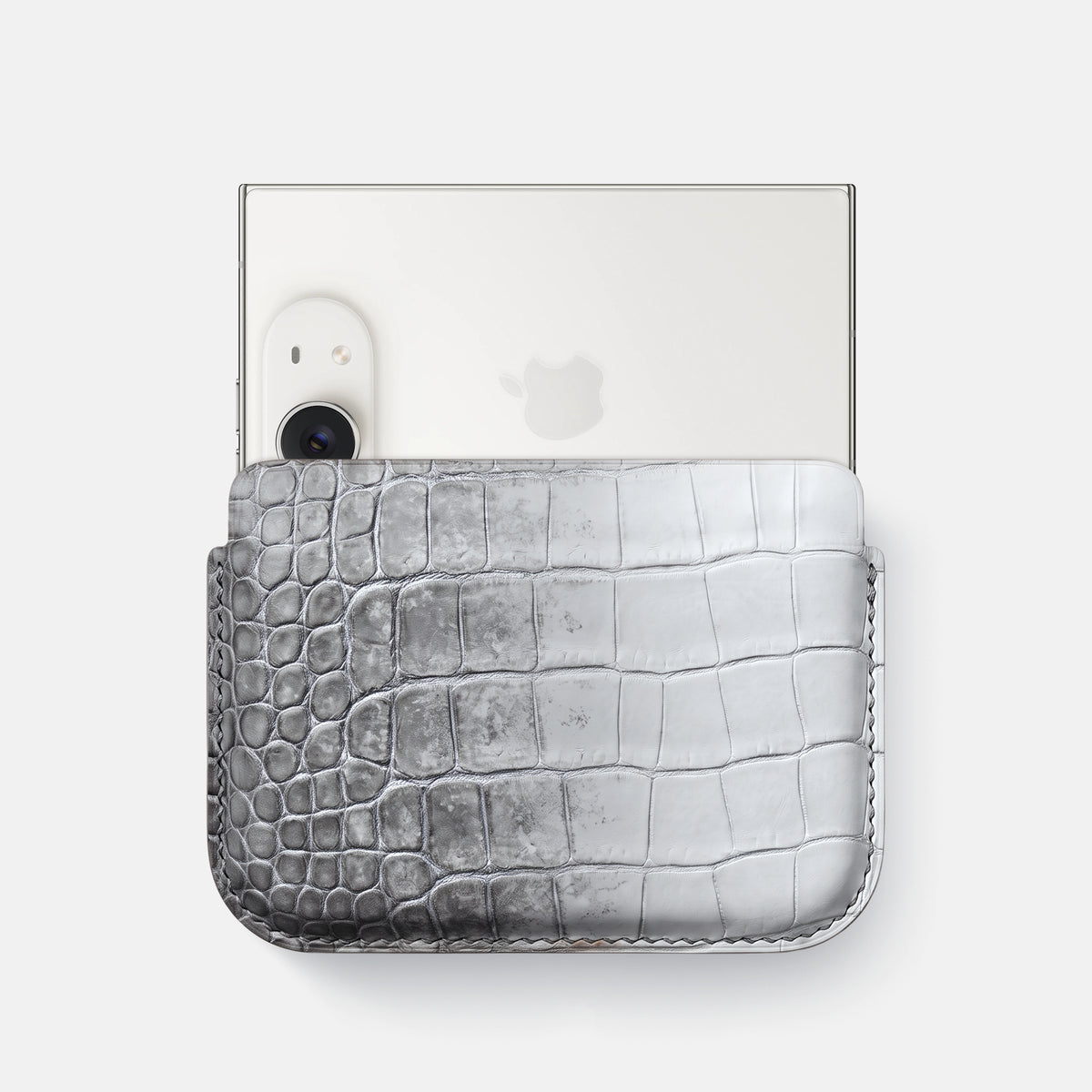 Wide Crossbody Case For iPhone Duo In Himalayan Crocodile -1 | Silver