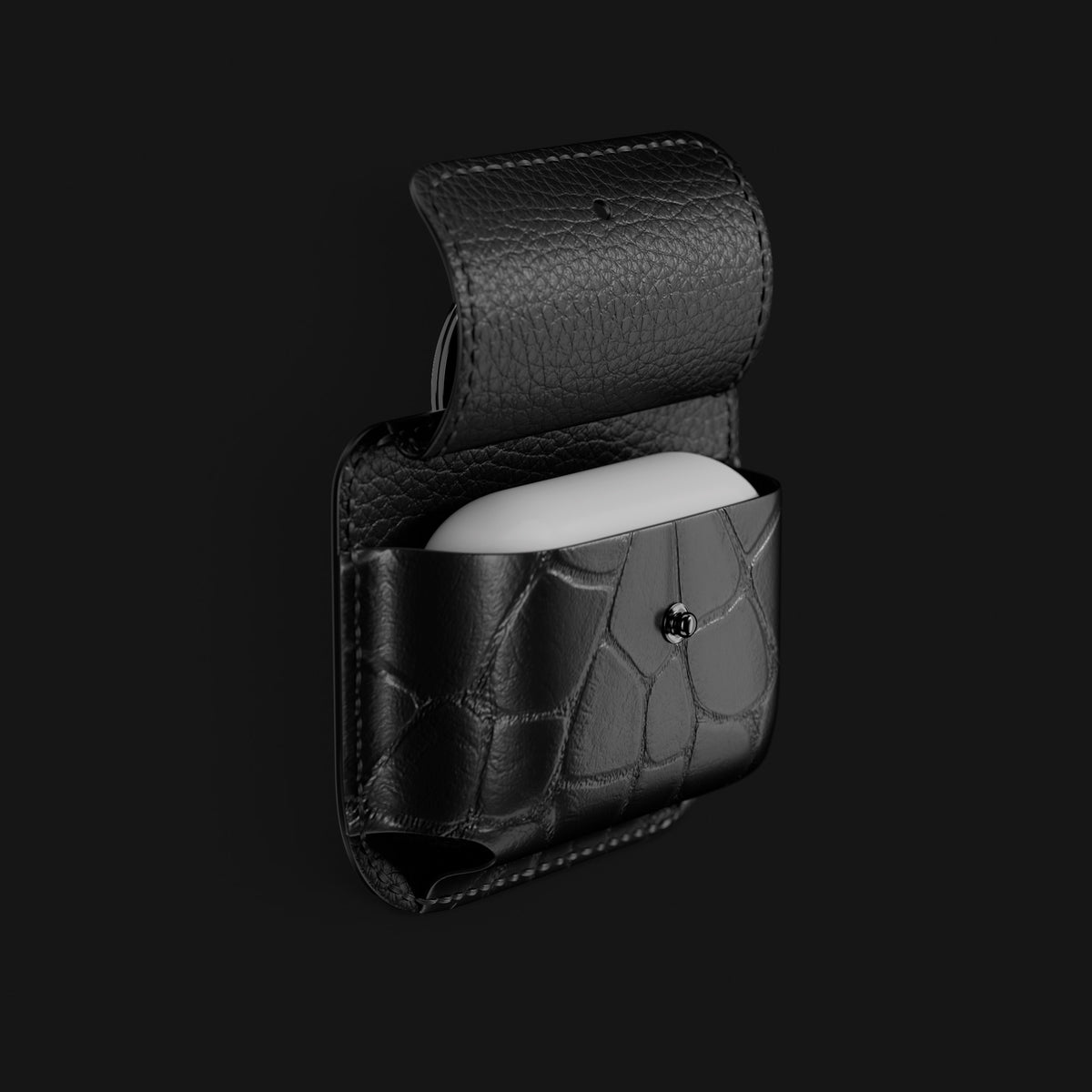 Pouch Edition-Black For AirPods In Alligator with Black Metal -3 | Edition-Black-Black