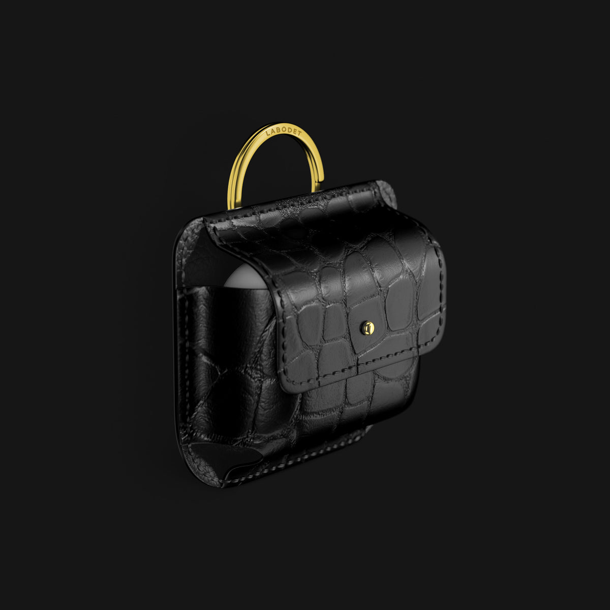 Pouch Edition-Black For AirPods In Alligator with Gold Metal -1 | Edition-Black-Gold