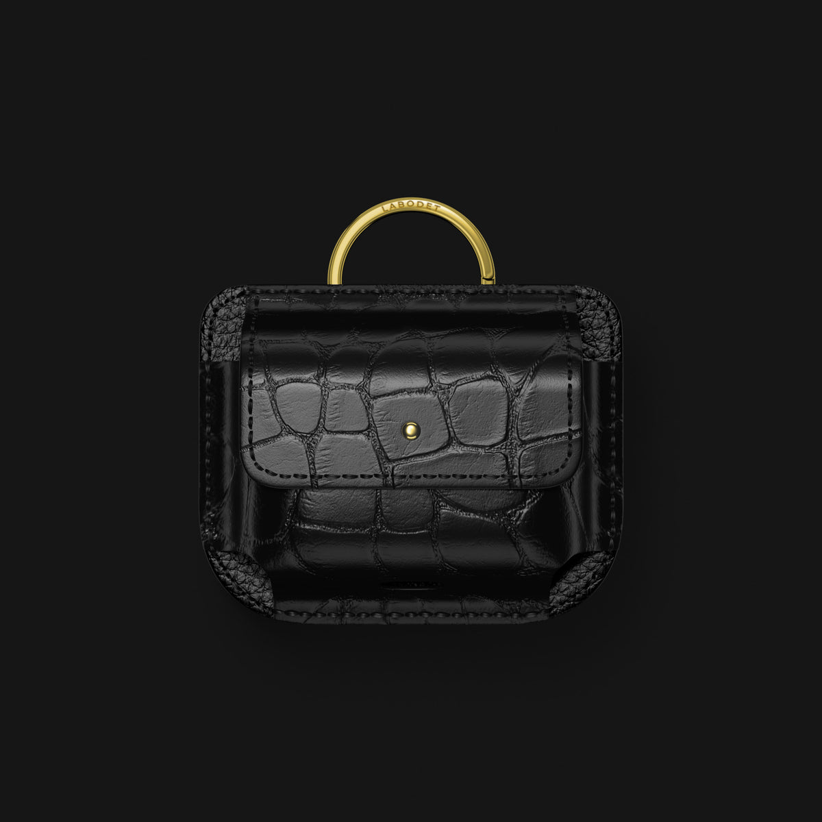 Pouch Edition-Black For AirPods Pro In Alligator with Gold Metal -2 | Edition-Black-Gold