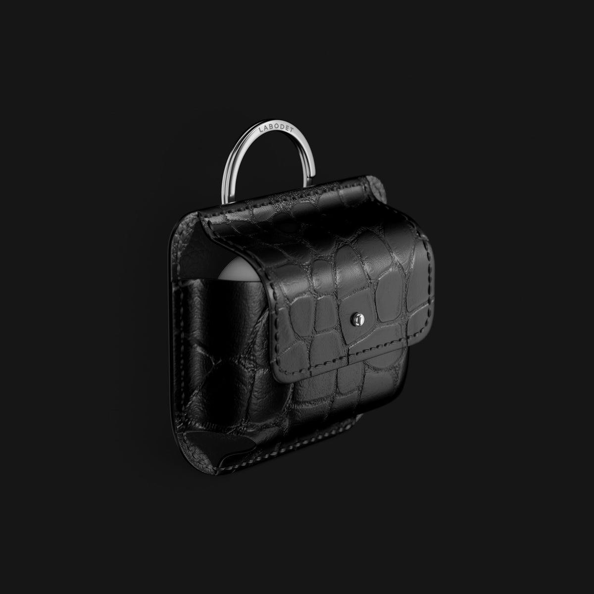 Pouch Edition-Black For AirPods Pro In Alligator with Steel Metal -1 | Edition-Black-Steel