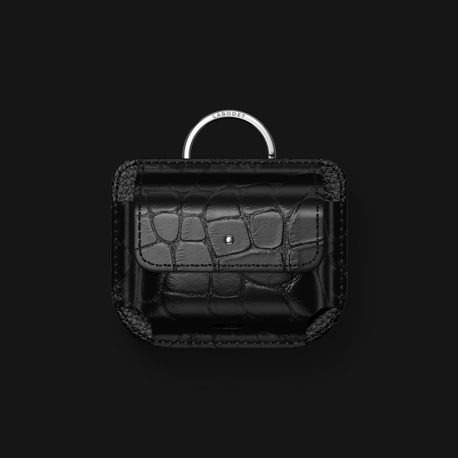 Pouch Edition-Black For AirPods In Alligator with Steel Metal -2 | Edition-Black-Steel
