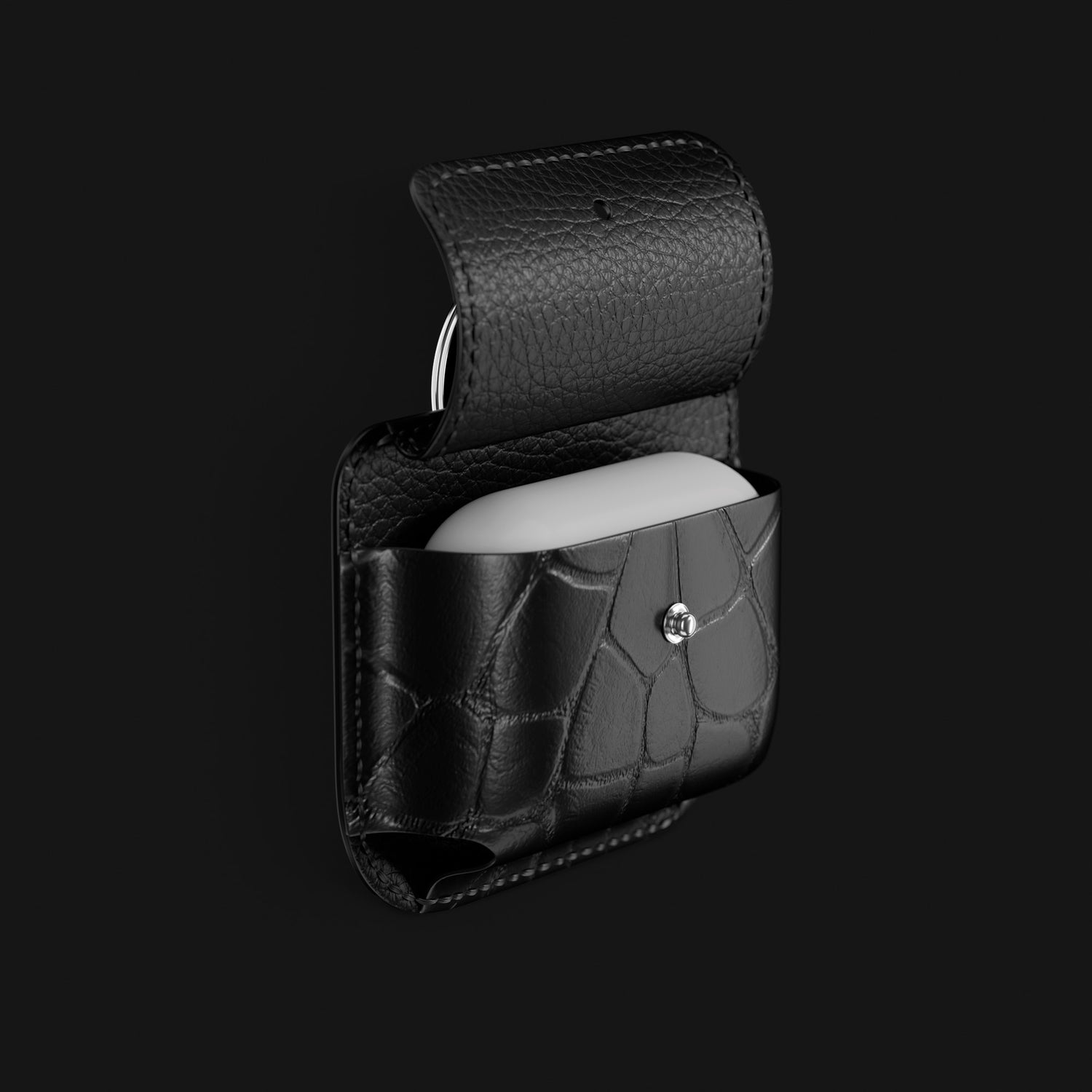 Pouch Edition-Black For AirPods In Alligator with Steel Metal -3 | Edition-Black-Steel