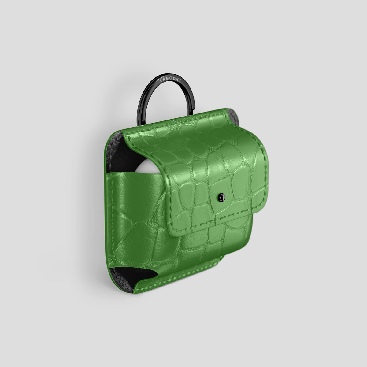 Apple-Green AirPods (4th gen) Pouch In Alligator with Black Metal -2 | Apple-Green-Black