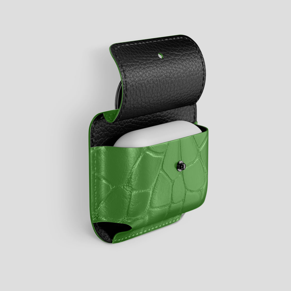 Apple-Green AirPods (4th gen) Pouch In Alligator with Black Metal -3 | Apple-Green-Black