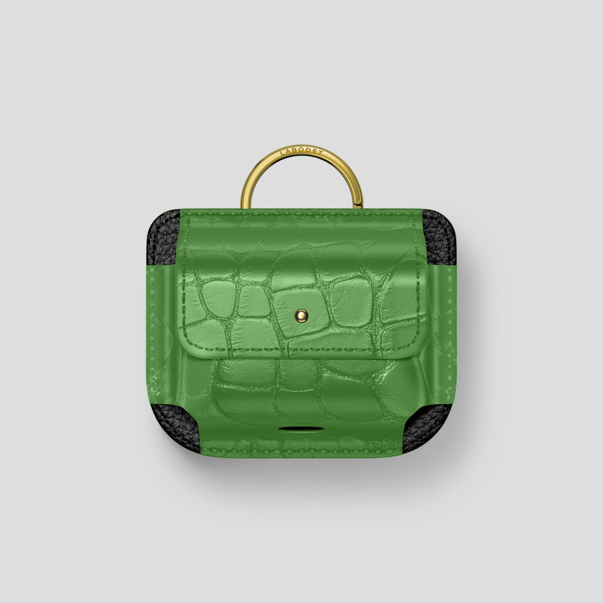 Apple-Green AirPods (4th gen) Pouch In Alligator with Gold Metal -1 | Apple-Green-Gold