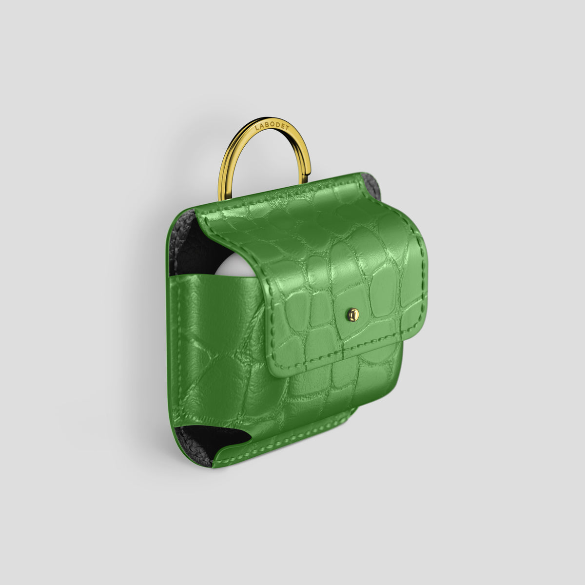 Apple-Green AirPods (4th gen) Pouch In Alligator with Gold Metal -2 | Apple-Green-Gold