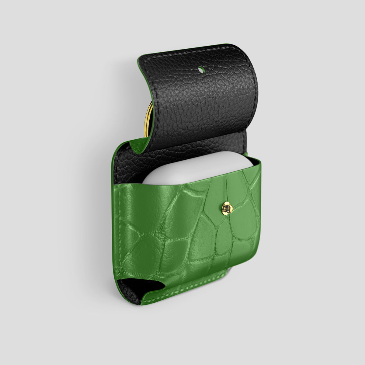 Apple-Green AirPods (4th gen) Pouch In Alligator with Gold Metal -3 | Apple-Green-Gold
