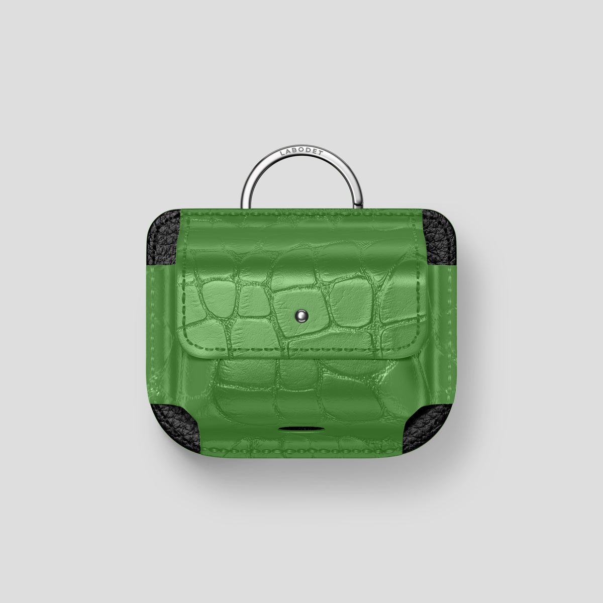 Apple-Green AirPods (4th gen) Pouch In Alligator with Steel Metal -1 | Apple-Green-Steel