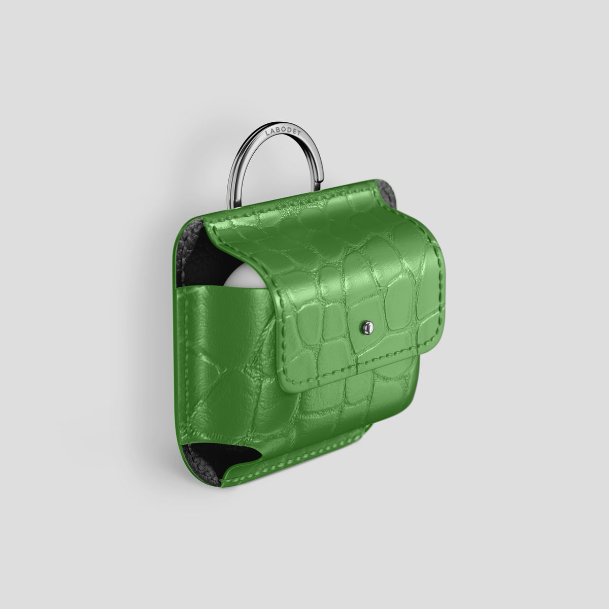 Apple-Green AirPods (4th gen) Pouch In Alligator with Steel Metal -2 | Apple-Green-Steel