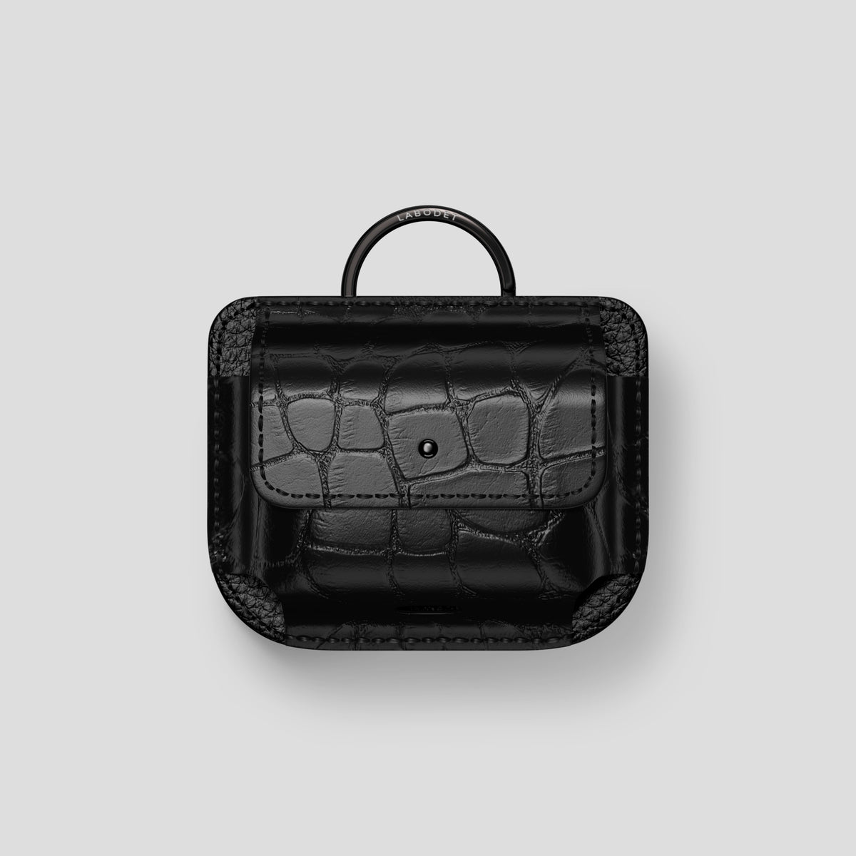 Black AirPods (4th gen) Pouch In Alligator with Black Metal -1 | Black-Black